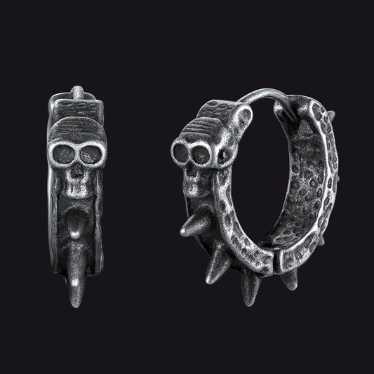 Gothic Skull Rivet Hoop Earrings for Halloween Gift