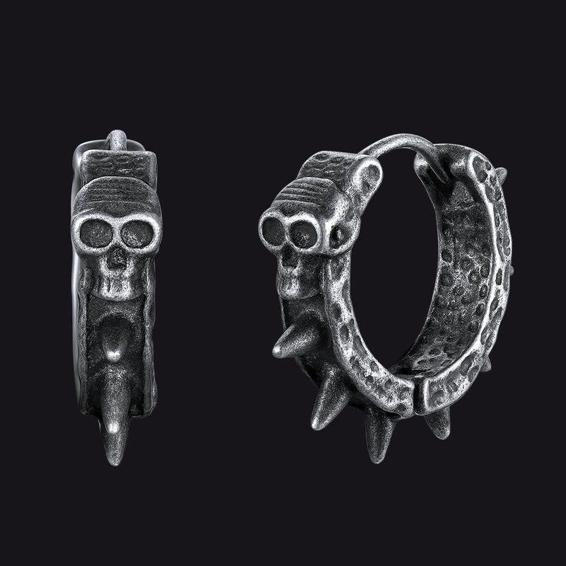 Gothic Skull Rivet Hoop Earrings for Halloween Gift