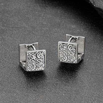 S925 Silver Tangcao Flower Square Earrings Antique for