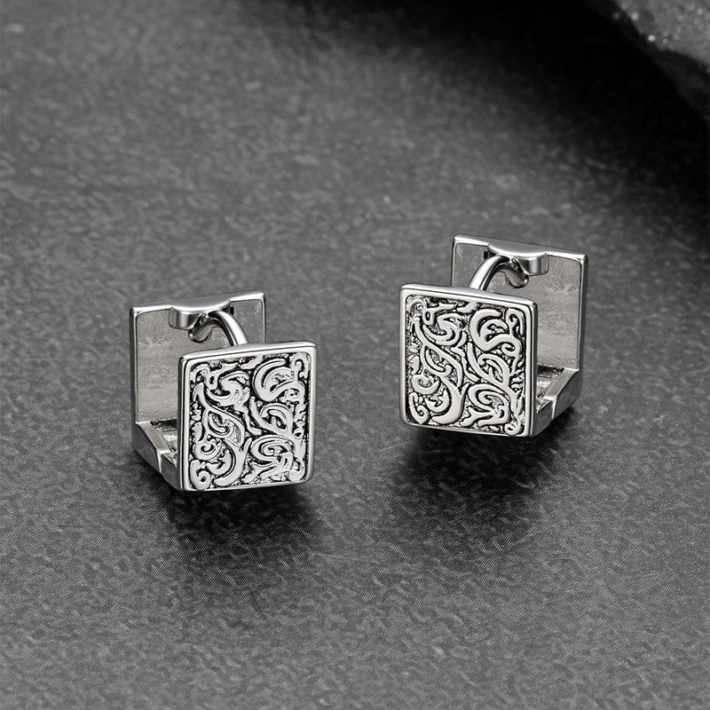 S925 Silver Tangcao Flower Square Earrings Antique for