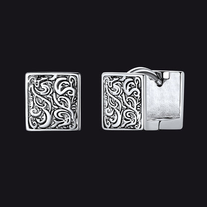 S925 Silver Tangcao Flower Square Earrings Antique for