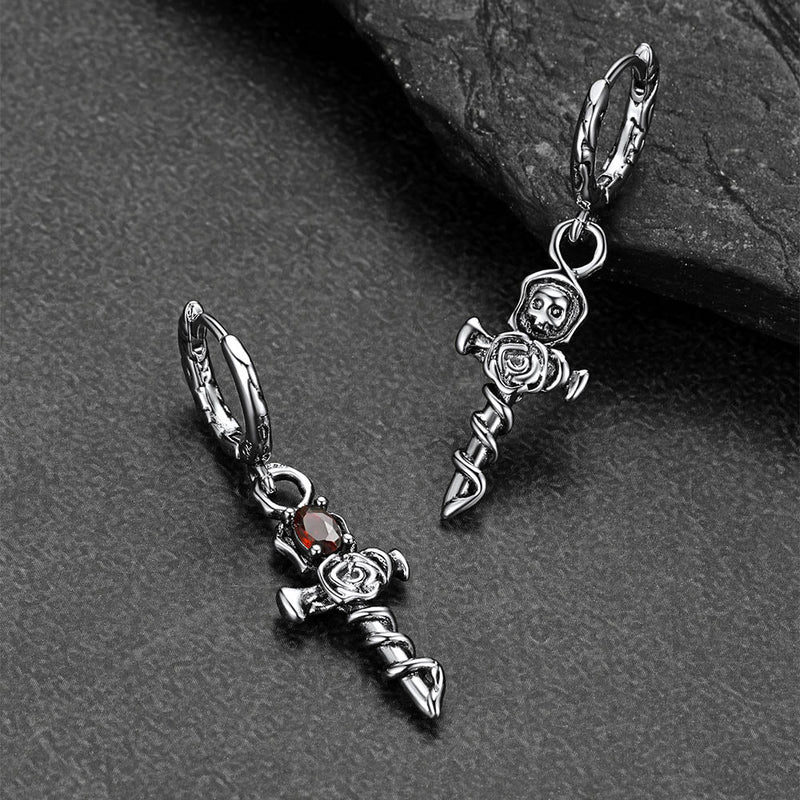 Rose Cross Drop Earrings for