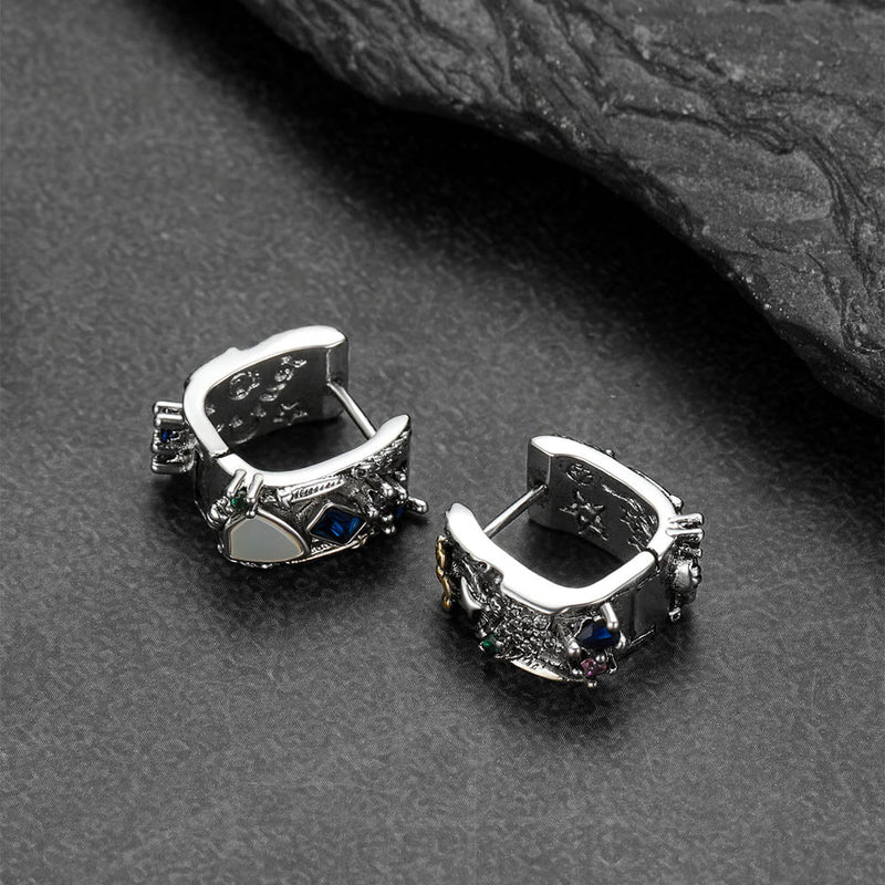 Punk Graffiti Joker Star Square Hoop Earrings With Crystals for