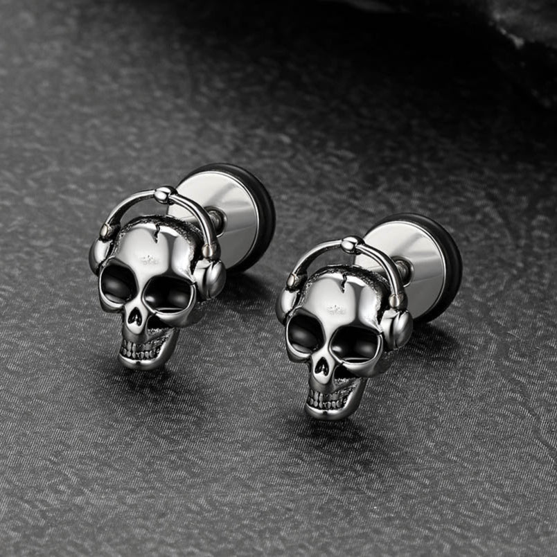 Halloween Gothic Music Skull Stud Earrings for