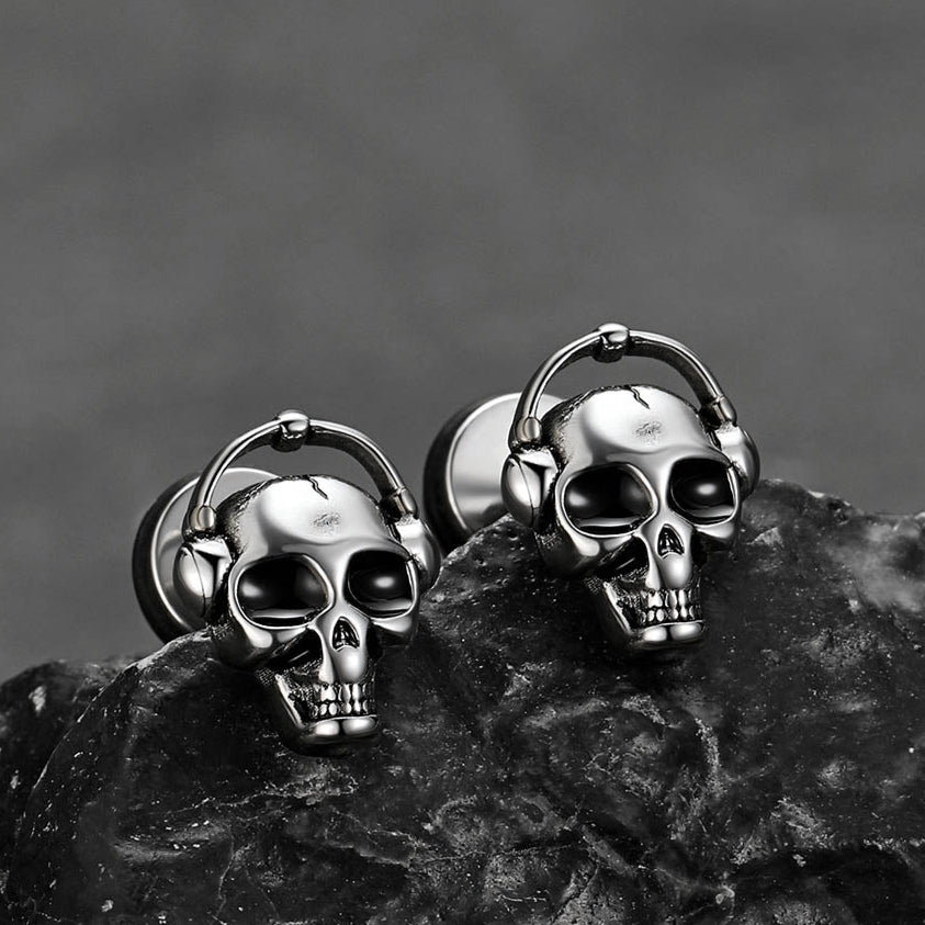 Halloween Gothic Music Skull Stud Earrings for