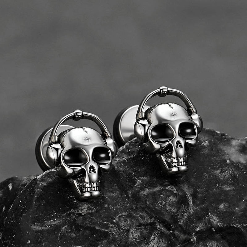Halloween Gothic Music Skull Stud Earrings for
