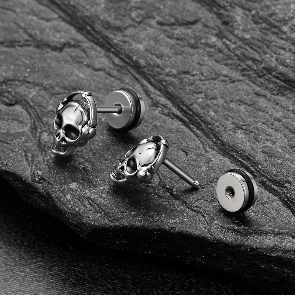 Halloween Gothic Music Skull Stud Earrings for