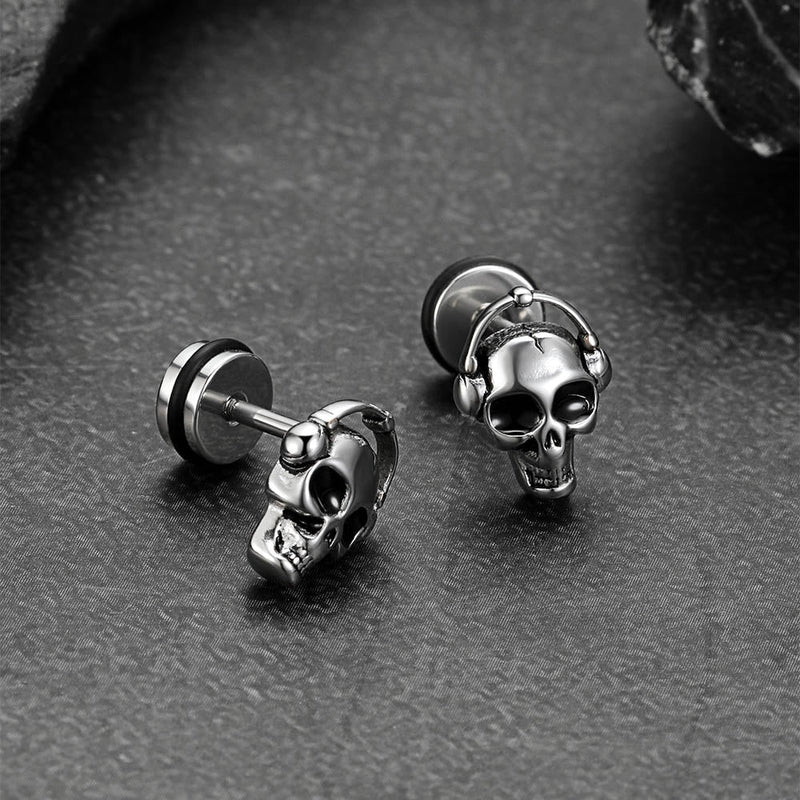 Halloween Gothic Music Skull Stud Earrings for