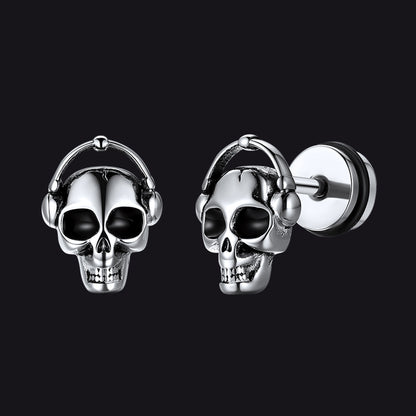 Halloween Gothic Music Skull Stud Earrings for