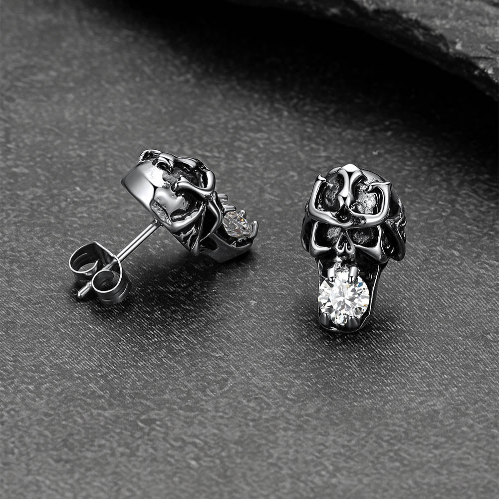 Halloween Punk Diamond Skull Earrings for in Stainless Steel