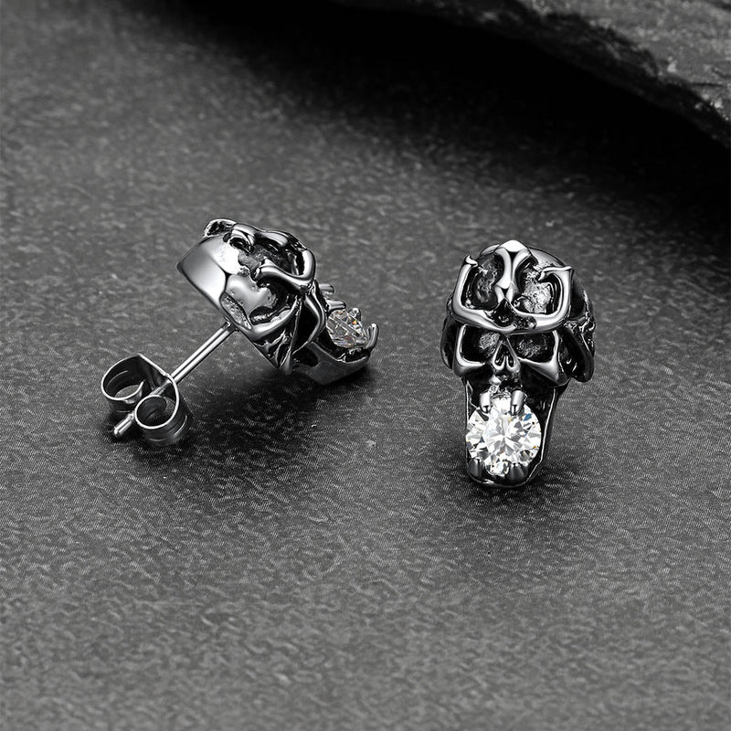 Halloween Punk Diamond Skull Earrings for in Stainless Steel