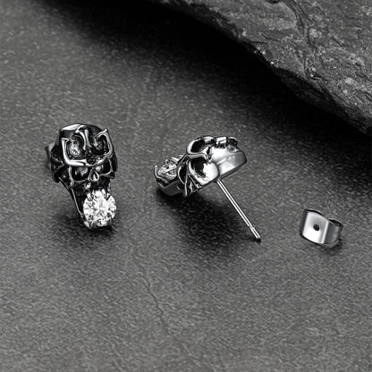Halloween Punk Diamond Skull Earrings for in Stainless Steel