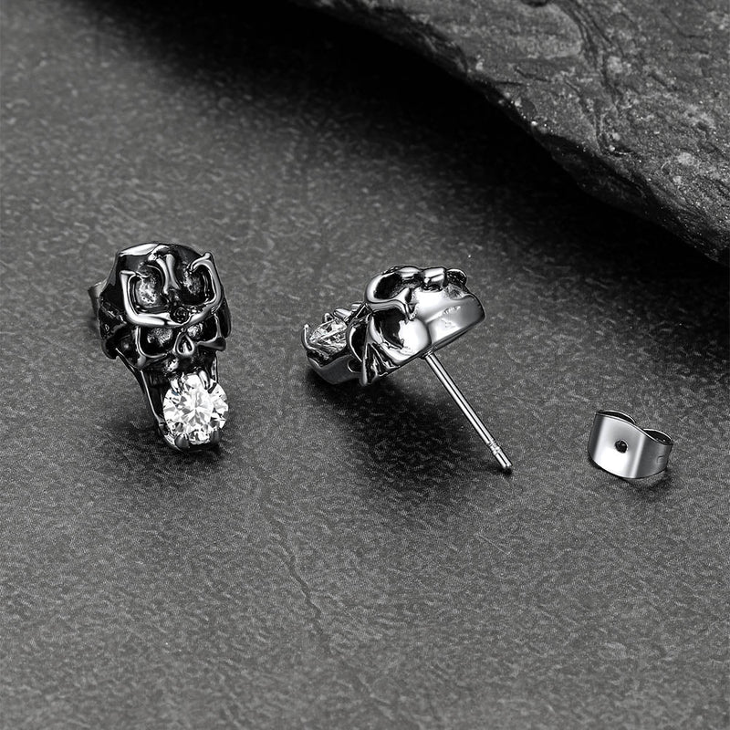 Halloween Punk Diamond Skull Earrings for in Stainless Steel