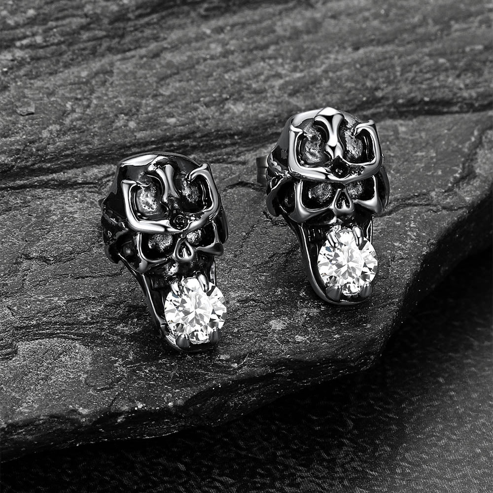 Halloween Punk Diamond Skull Earrings for in Stainless Steel