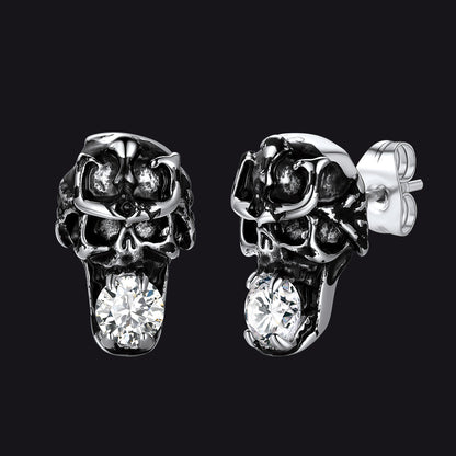 Halloween Punk Diamond Skull Earrings for in Stainless Steel