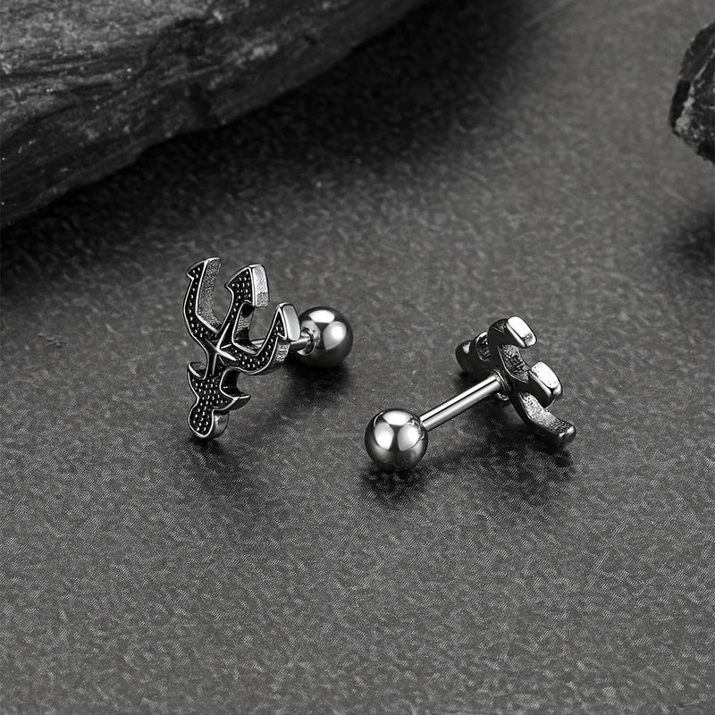 Greek Poseidon Trident Cross Stud Earrings for