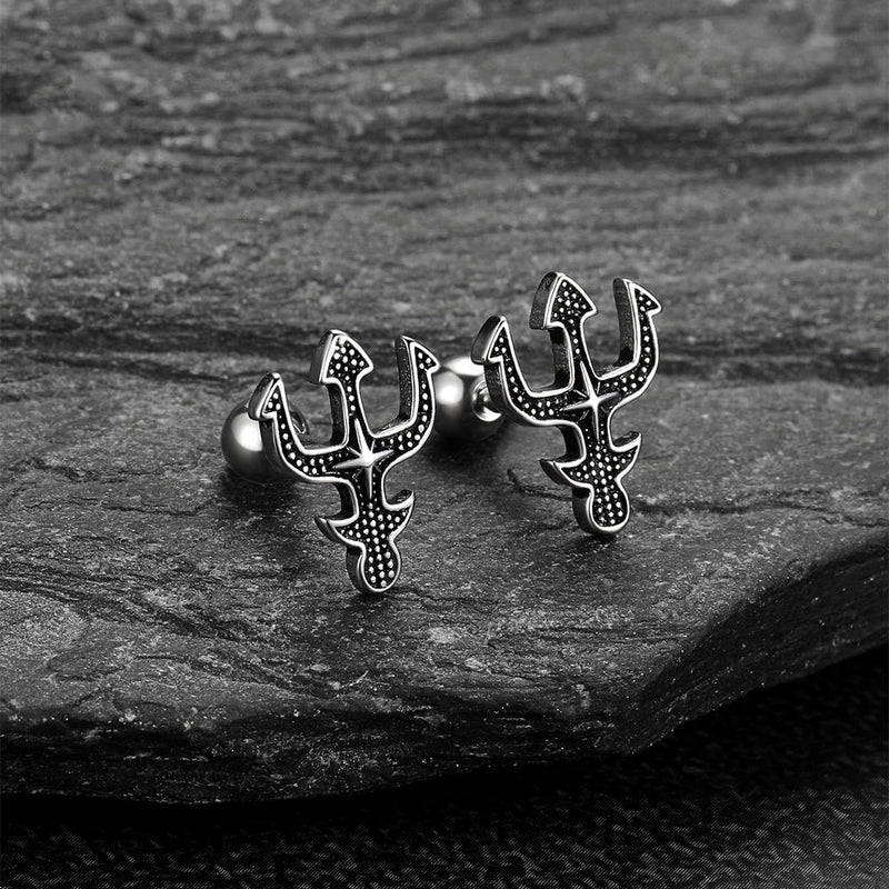 Greek Poseidon Trident Cross Stud Earrings for