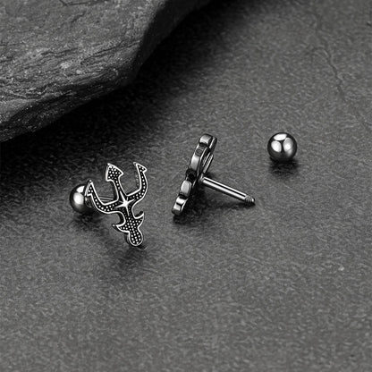Greek Poseidon Trident Cross Stud Earrings for