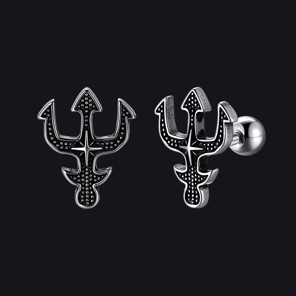 Greek Poseidon Trident Cross Stud Earrings for