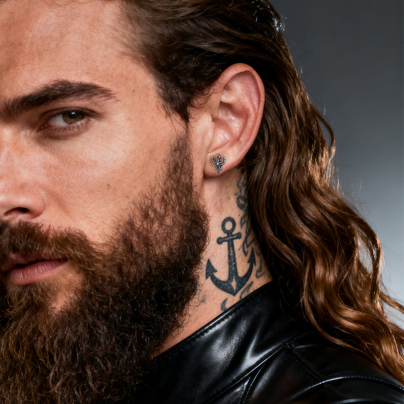 Greek Poseidon Trident Cross Stud Earrings for