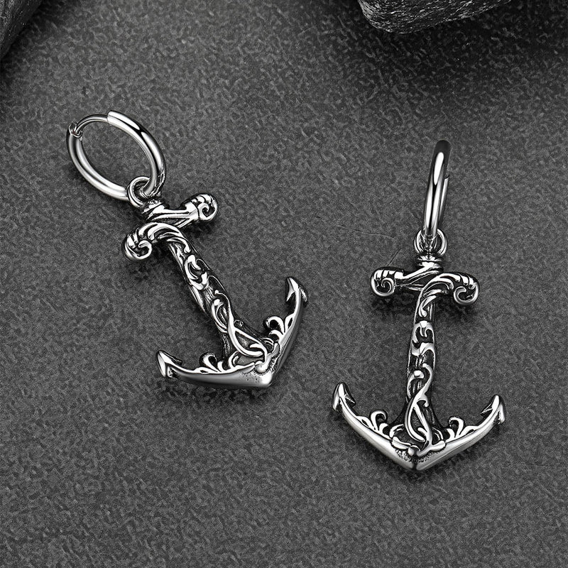 Viking Anchor Hoop Drop Earrings for