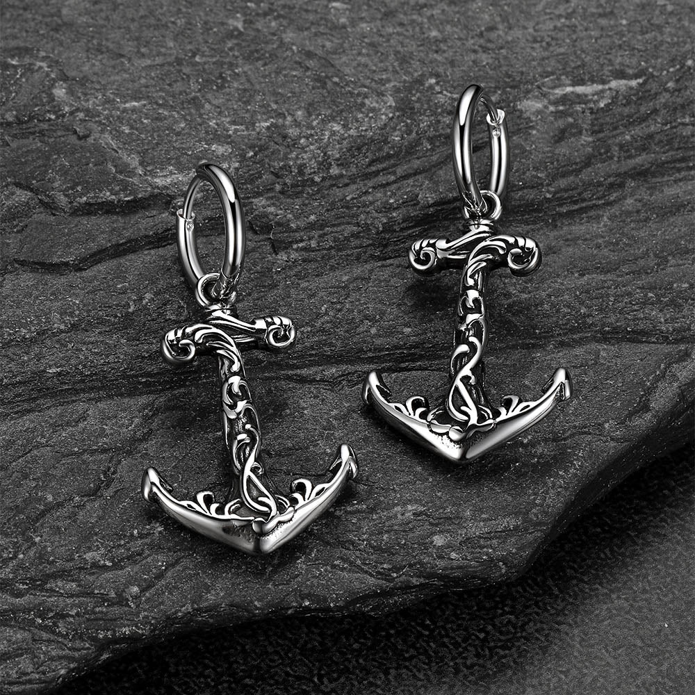 Viking Anchor Hoop Drop Earrings for