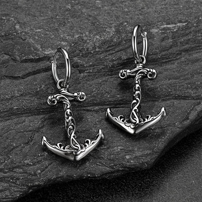 Viking Anchor Hoop Drop Earrings for