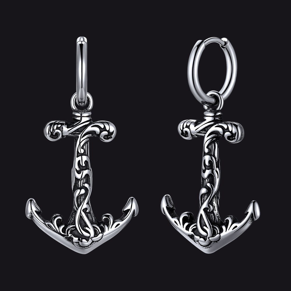 Viking Anchor Hoop Drop Earrings for
