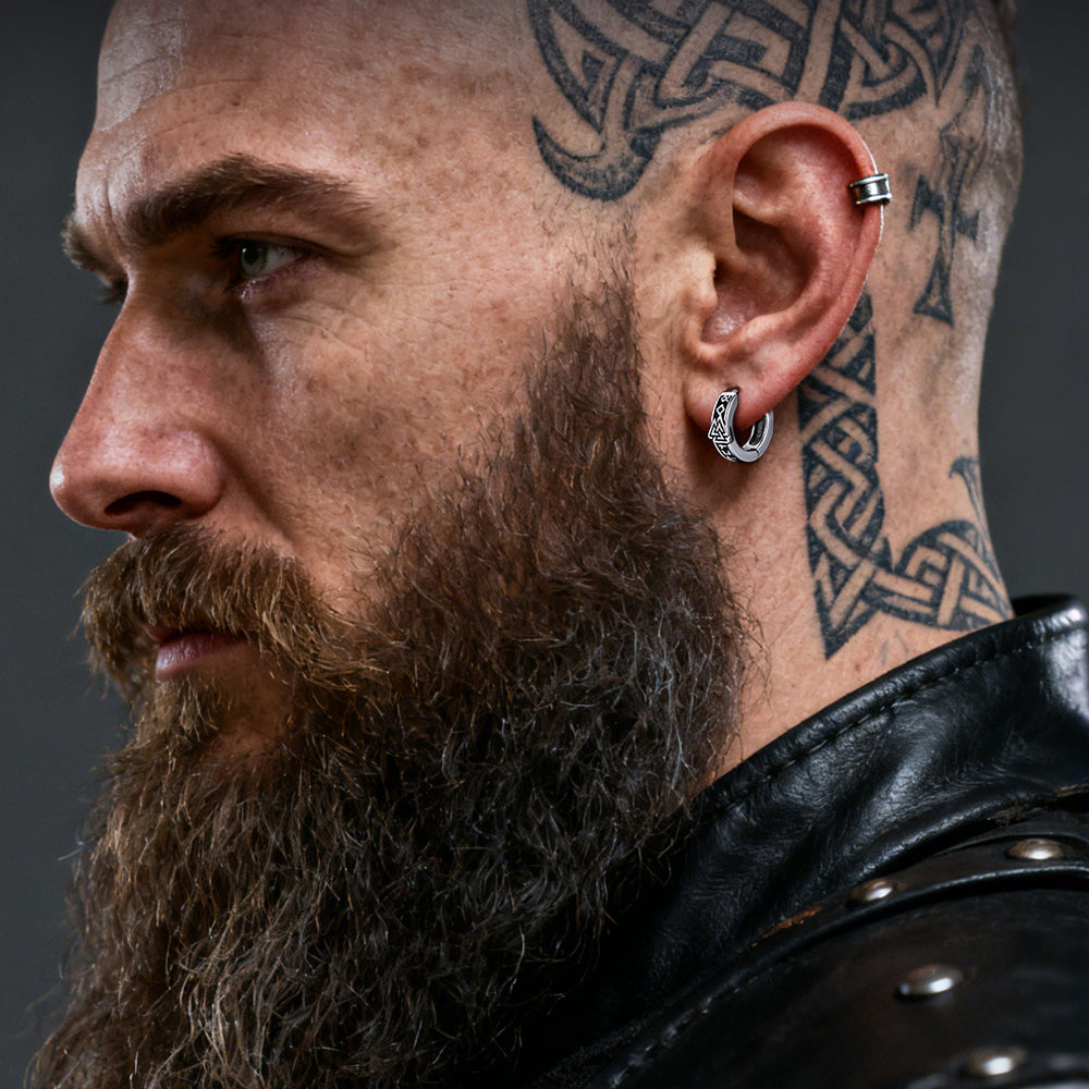 Viking Valknut Hoop Earrings With Rune for Stainless Steel