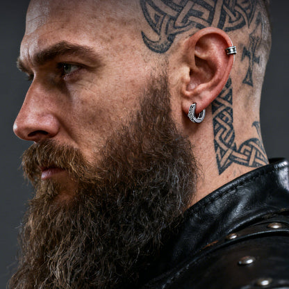 Viking Valknut Hoop Earrings With Rune for Stainless Steel
