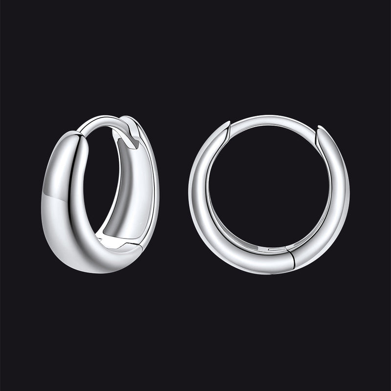 Simple Sterling Silver Thick Huggie Hoop Earrings for