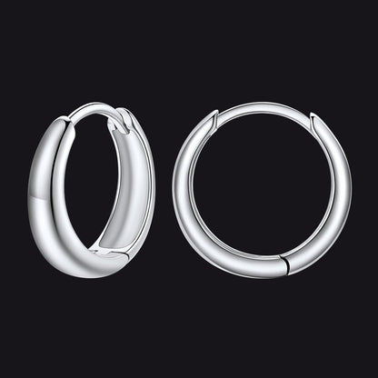 Simple Sterling Silver Thick Huggie Hoop Earrings for