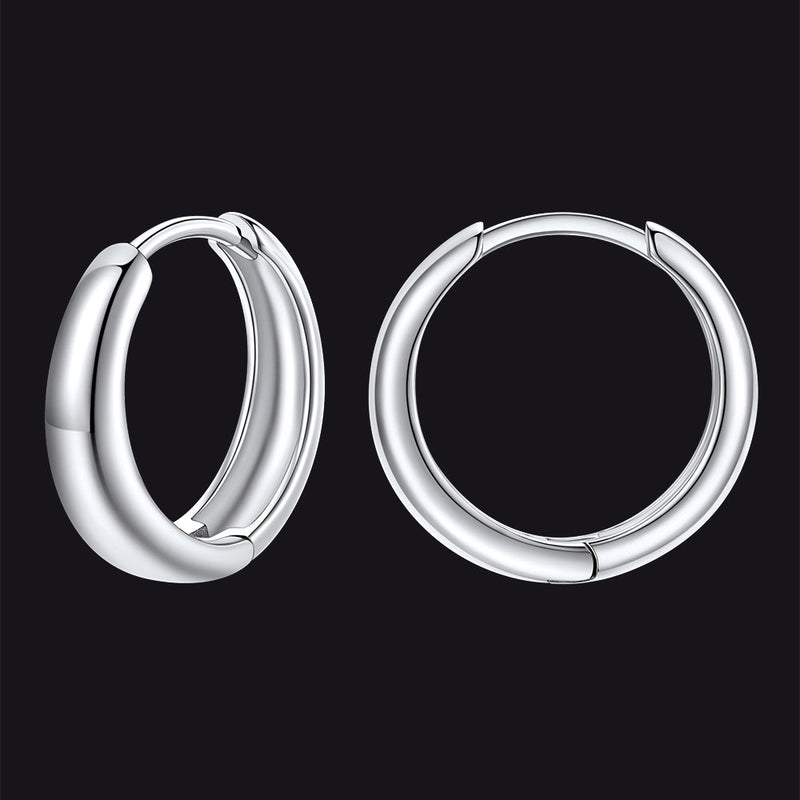 Simple Sterling Silver Thick Huggie Hoop Earrings for