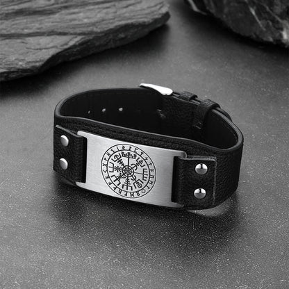Flash Norse Viking Compass Leather Bracelet Wristband for Son