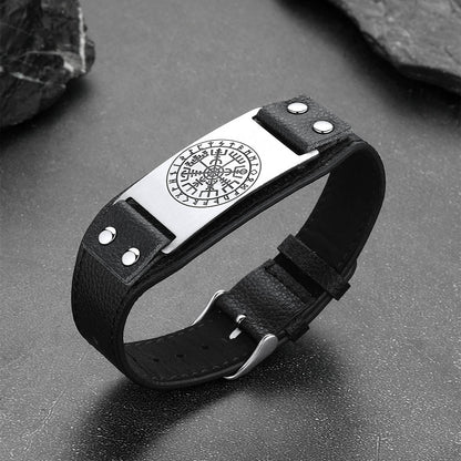 Flash Norse Viking Compass Leather Bracelet Wristband for Son