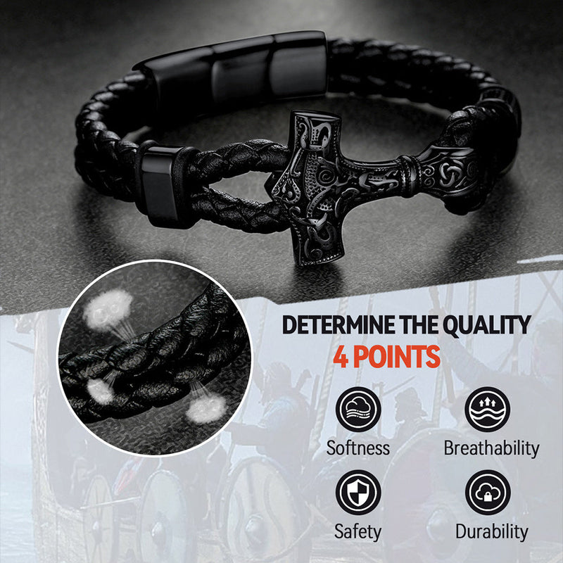 Viking Thor's Hammer Mjolnir Braided Leather Bracelet Gift for