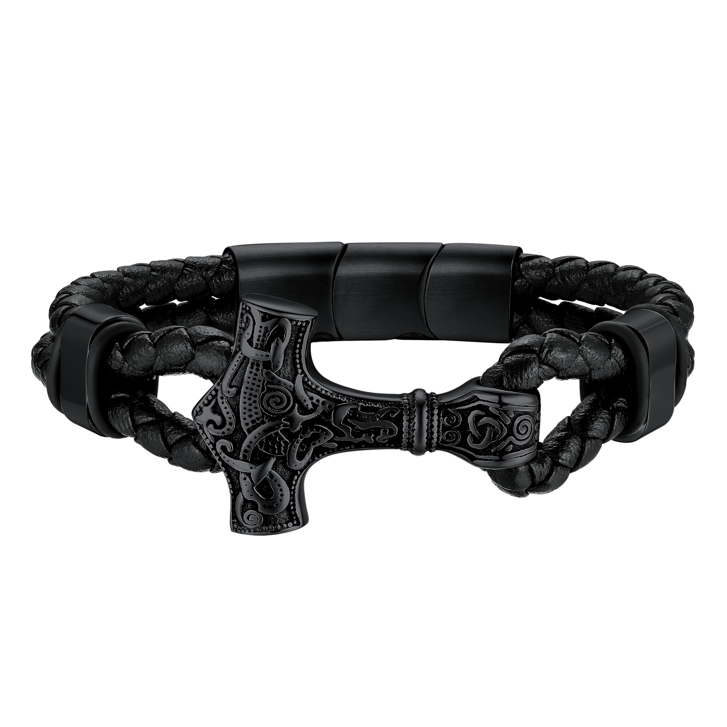 Viking Thor's Hammer Mjolnir Braided Leather Bracelet Gift for