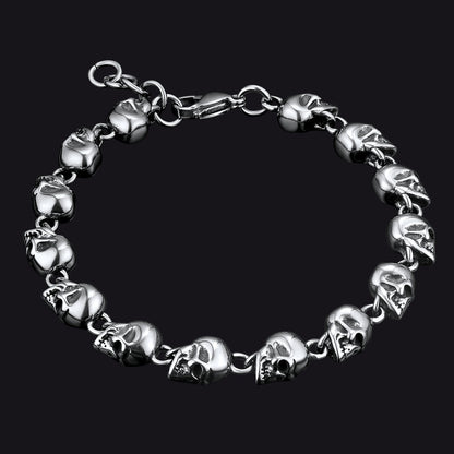 Gothic Linked Chain Skull Bracelet for