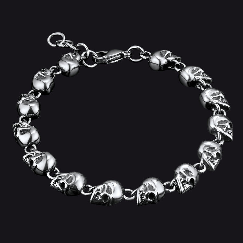 Gothic Linked Chain Skull Bracelet for
