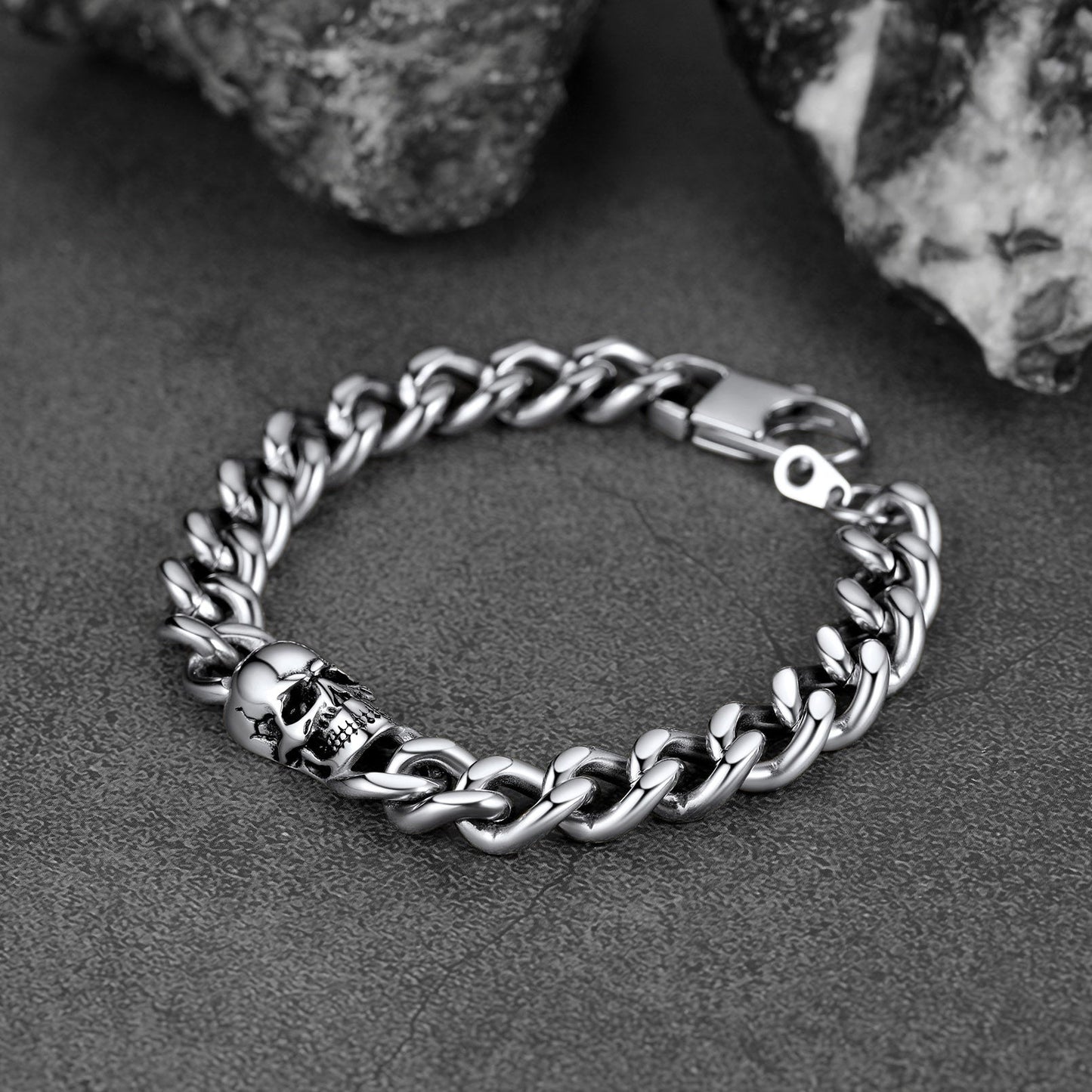 Gothic Skull Cuban Link Choker Chain & Bracelet Jewelry Set for