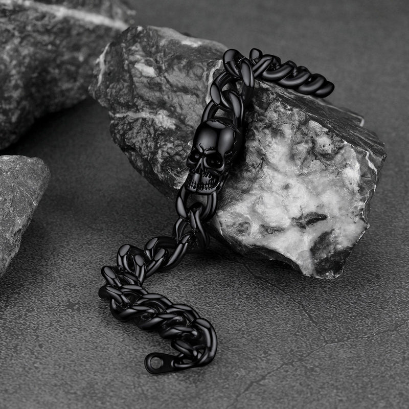 Gothic Skull Cuban Link Choker Chain & Bracelet Jewelry Set for