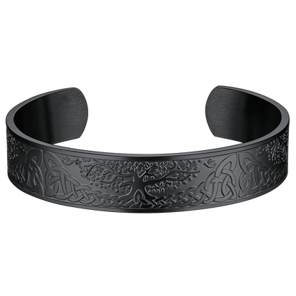 Engraved Viking Jewelry Bangle Bracelet With Celtic Tree of Life