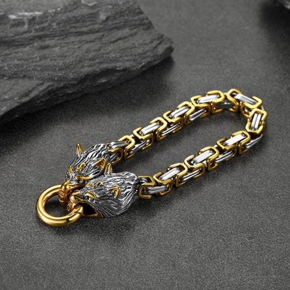 Viking Wolf Head Chain Bracelet Cuff Bangle Gift for