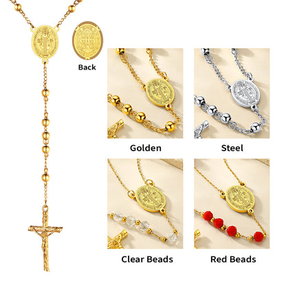Catholic Saint Benedict Rosary Bead Necklace With Cross for