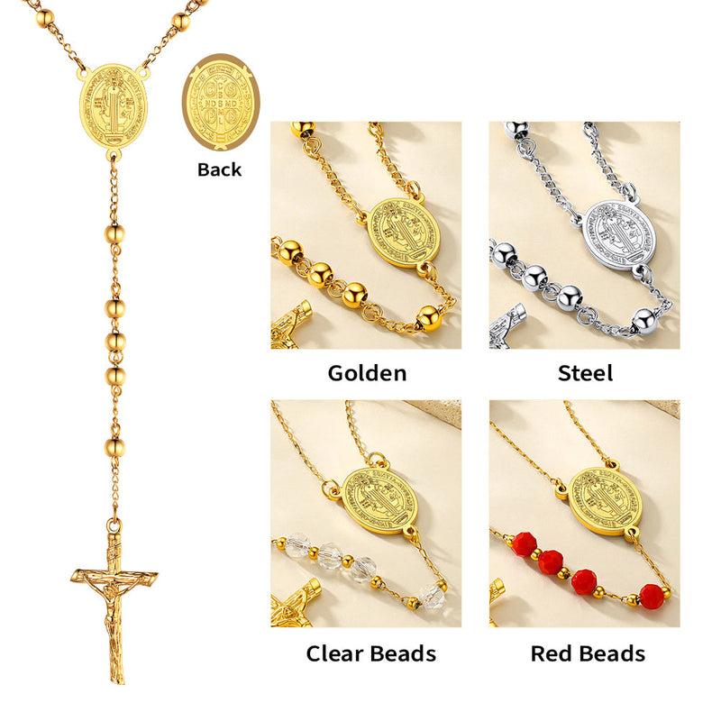 Catholic Saint Benedict Rosary Bead Necklace With Cross for