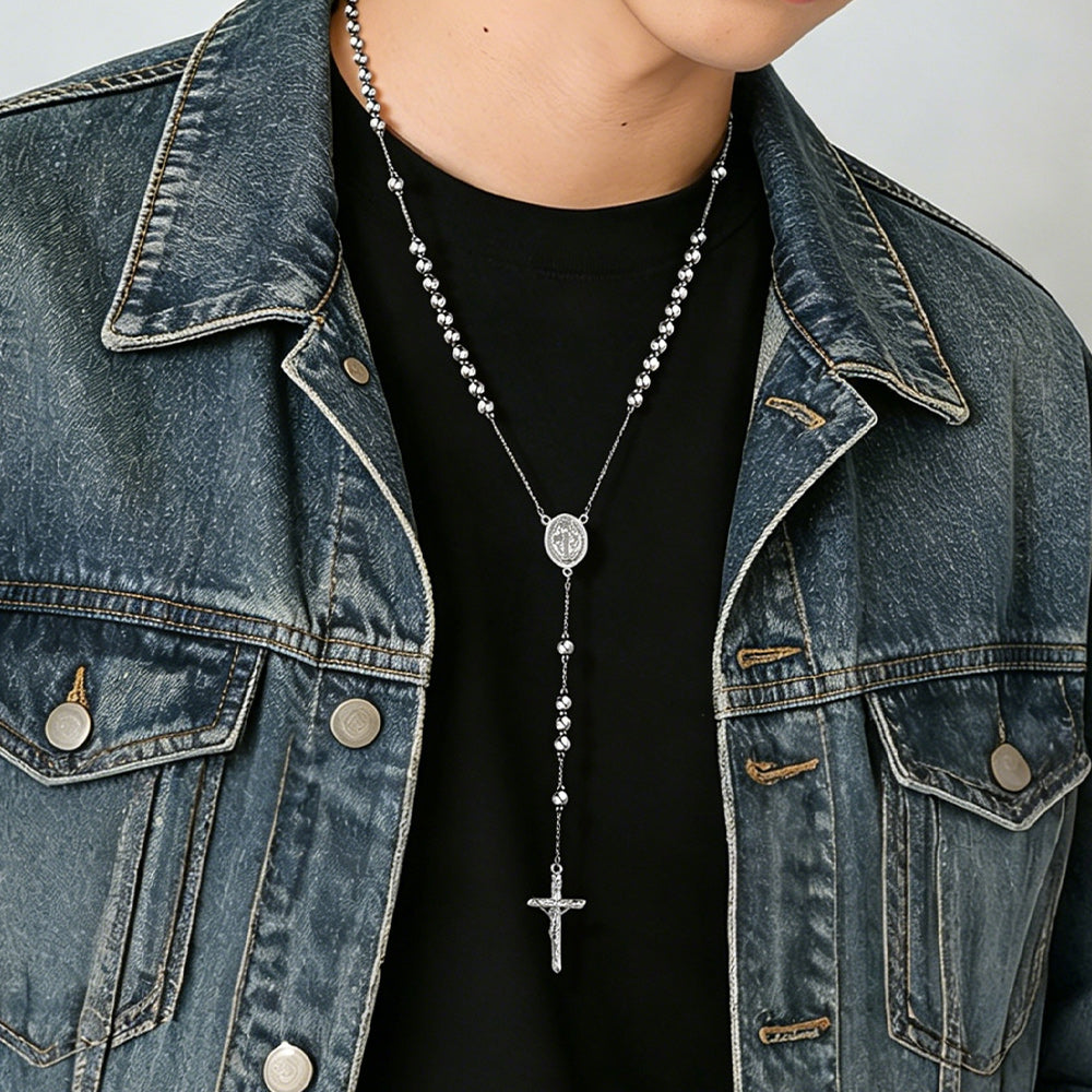 Catholic Saint Benedict Rosary Bead Necklace With Cross for