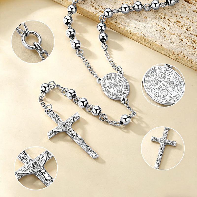 Catholic Saint Benedict Rosary Bead Necklace With Cross for