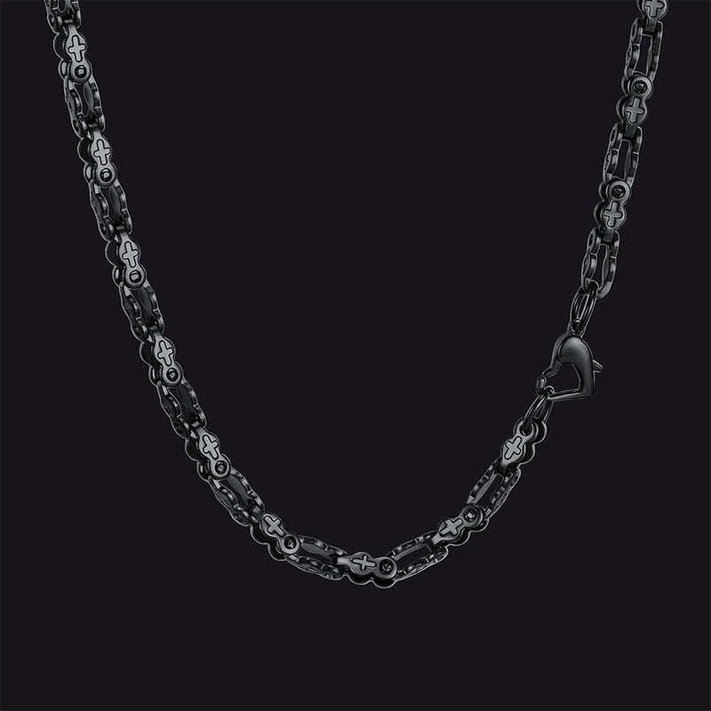 Stainless Steel Biker Chain Necklace With Cross for