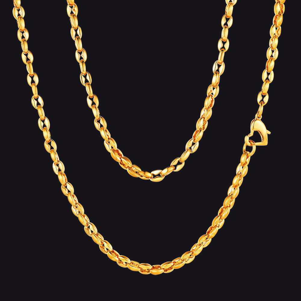 4mm Coffee Bean Necklace Metal Link Rope Cord for