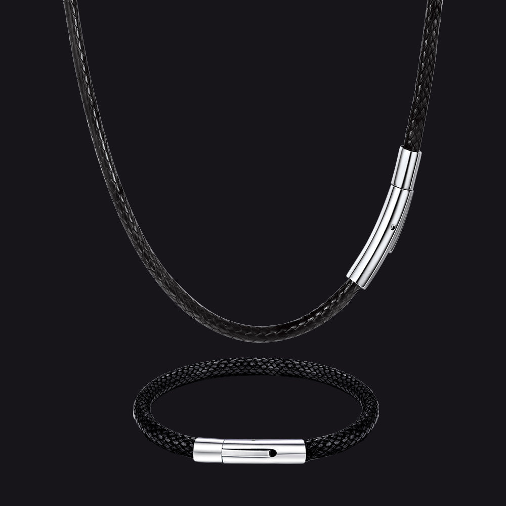 3mm Braided Leather Cord Chain Rope Necklace & Bracelet Set for